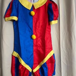 Vibrant Clown Costume for Kids - Red, Blue, and Yellow, Size for 9-10 years old